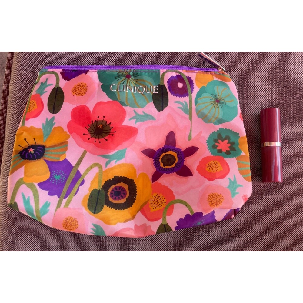 New! Clinique Pop Longwear Lipstick Satin 40 Cute Pop & Cosmetic Bag Floral
